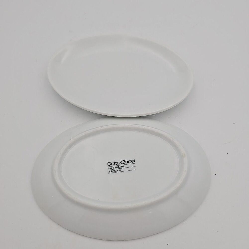 2 Crate & Barrel White Porcelain Oval Appetizer Plate 6x4 Modern Minimalist
